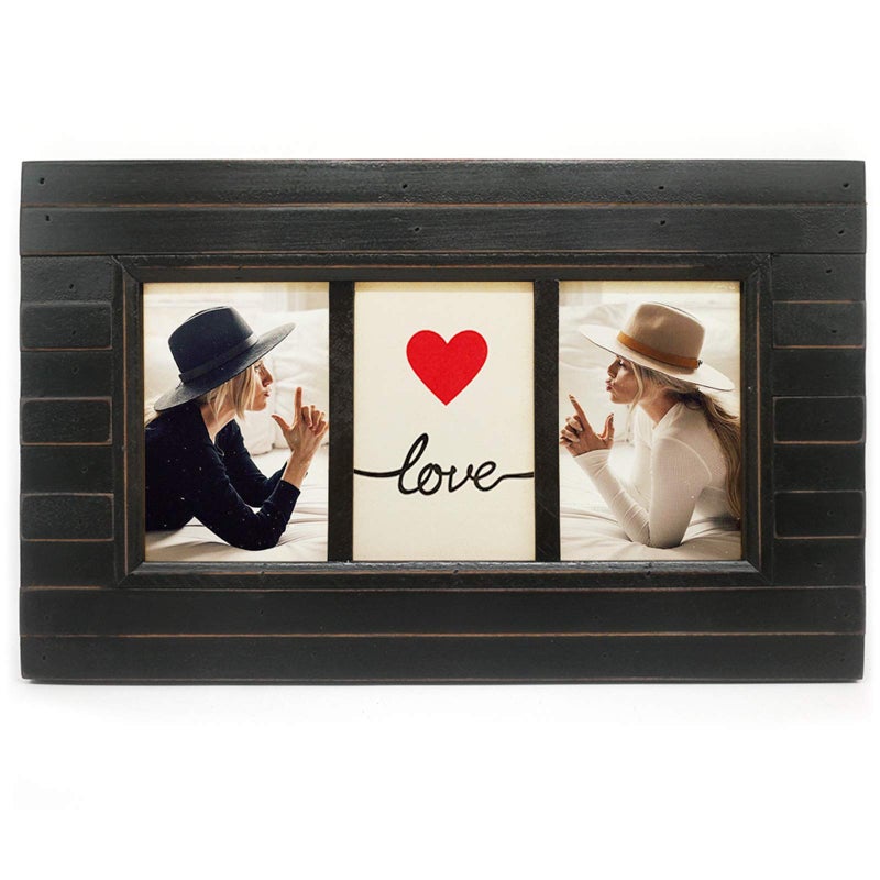 Eosglac 4x6 Collage Picture Frame Distressed Black, 3-Opening Timbermount Rustic Photo Frame with Wood Siding Look, Wall Mounting Display - Image 1